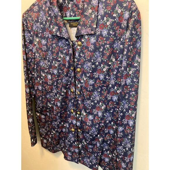 90's Vintage Long Sleeve Silky Floral Collared Double Button Blouse Size XL - Picture 8 of 12